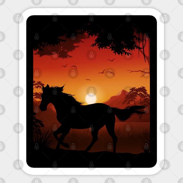Beautiful Arabian Horse Sunset Silhouette Horse Lover Apparel Sticker by dounjdesigner